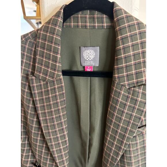 VINCE CAMUTO Double Breasted Cropped Blazer Green Plaid 6 - Picture 4 of 8
